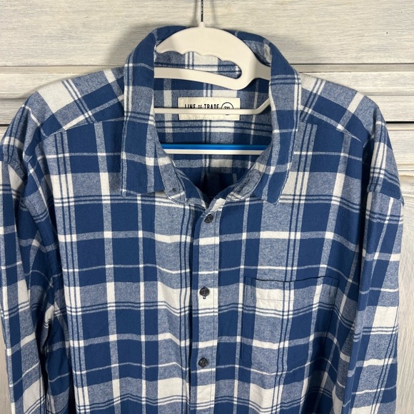 Line Of Trade Blue & White Plaid Summit Flannel Button Down Cotton - Picture 4 of 7